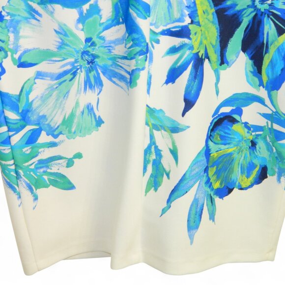 Joseph Ribkoff Holiday Party Designer Sheath Dress White and Blue Tropical - Picture 13 of 16